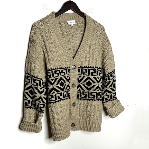 Evereve Amalie Aztec Cardigan Tan & Black Size Large - Picture 6 of 11